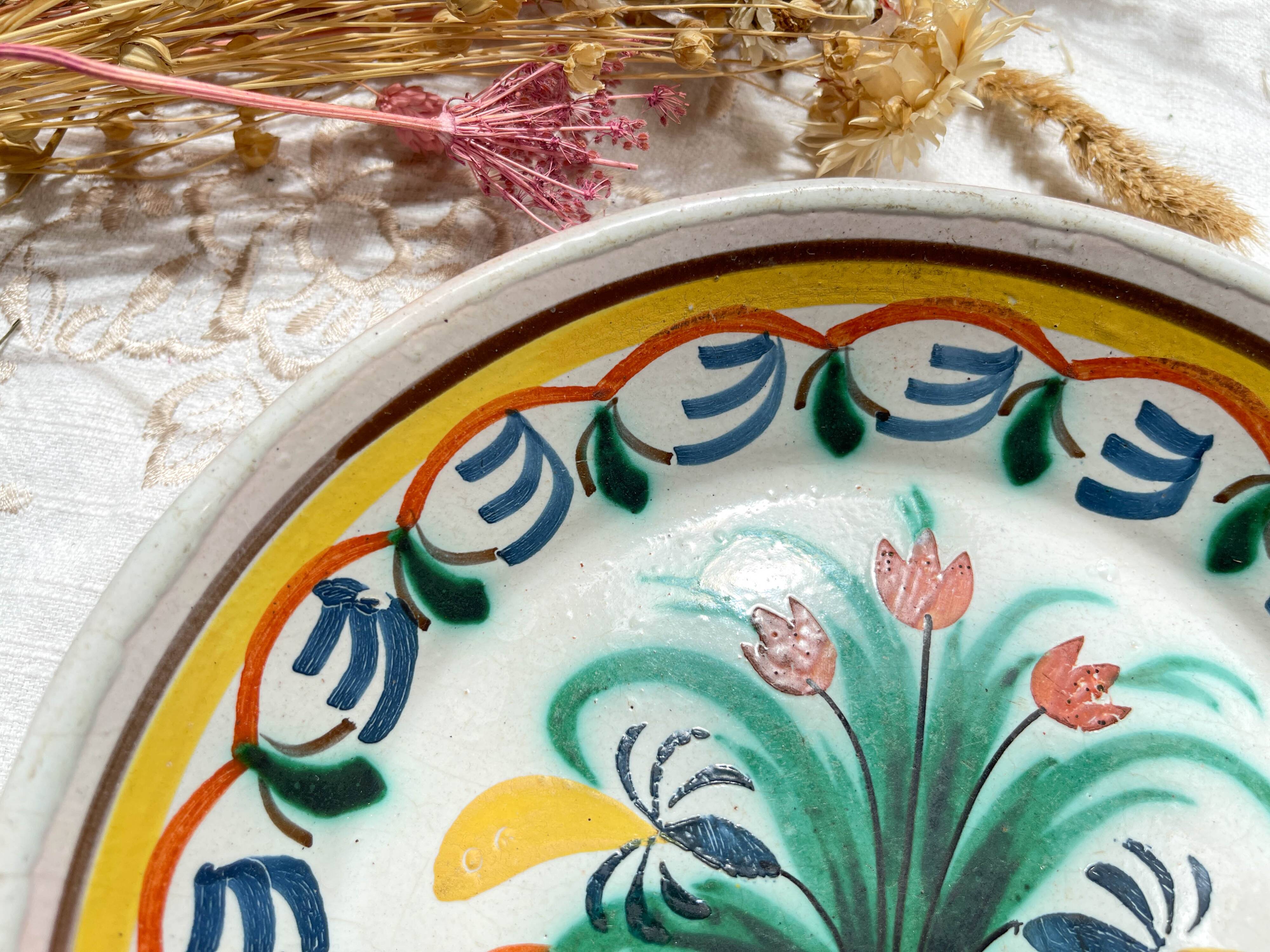 Antique French Earthenware Plate Nevers Calotte 19th Century