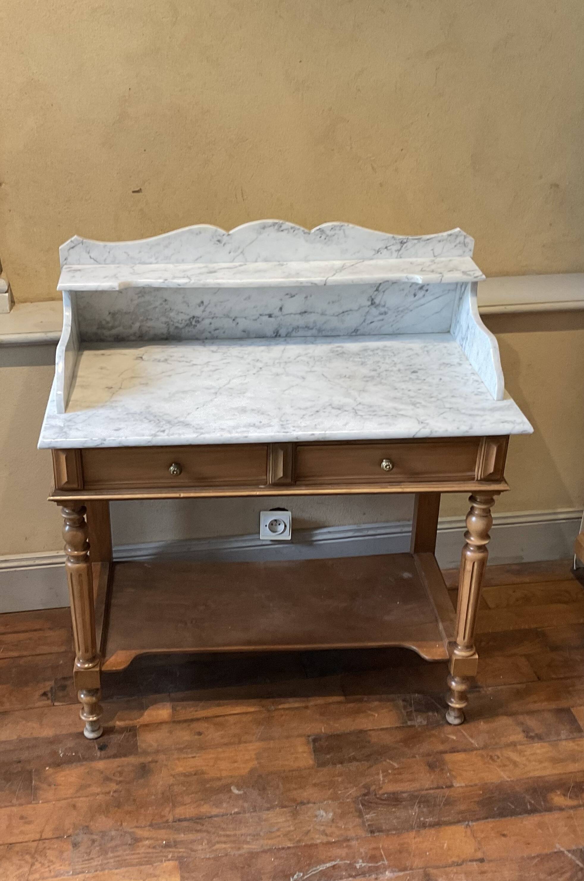 Louis Philip style marble top dressing table or dressing table with walnut base
