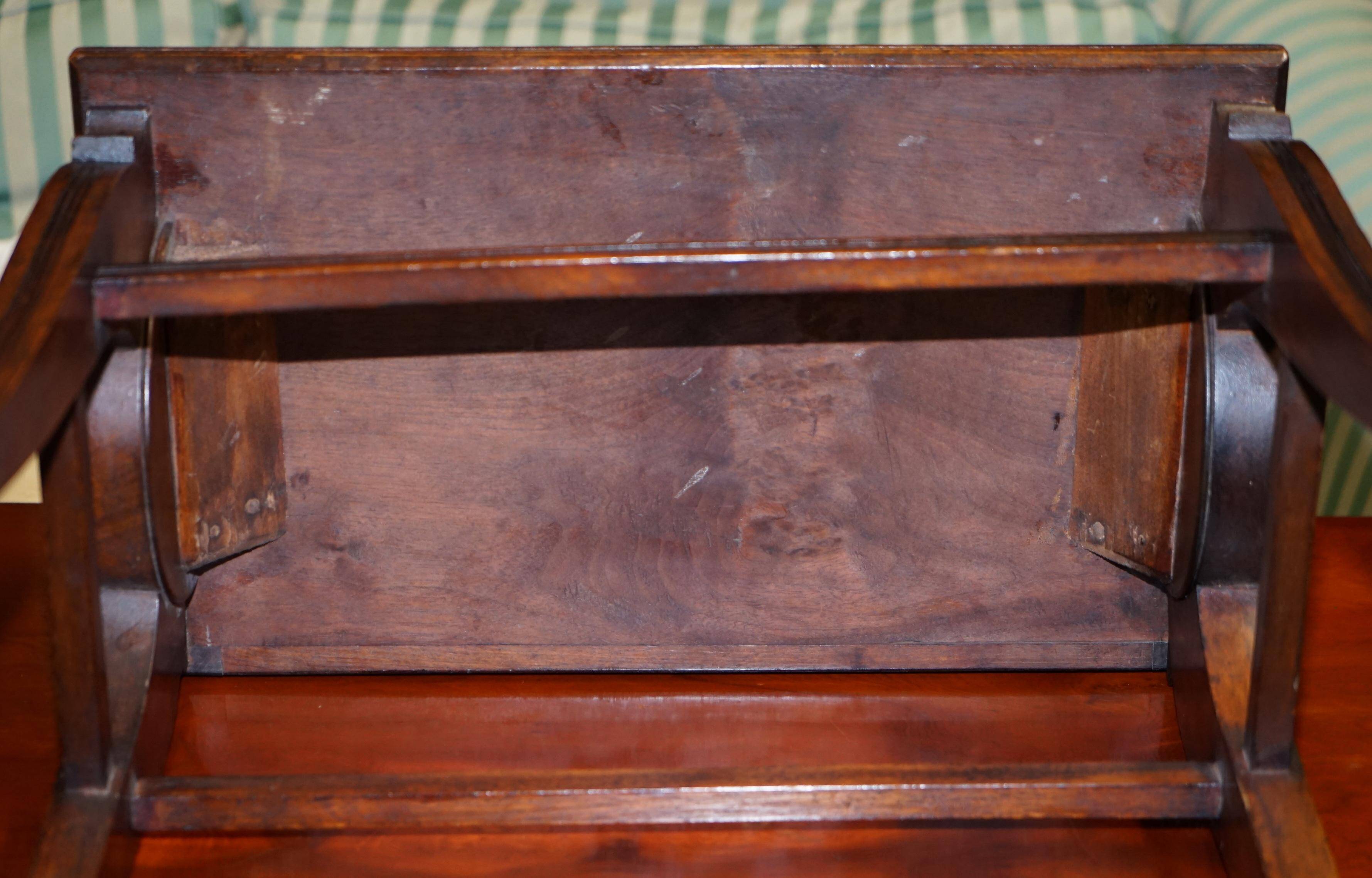 Antique entrance bench by Jas Shoolbred with brass fittings and walnut frame circa 1890.