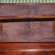 Antique entrance bench by Jas Shoolbred with brass fittings and walnut frame circa 1890.