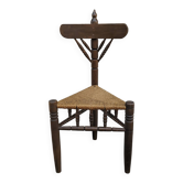 Chaise d'angle tripode XIX bois tourné jonc hollande