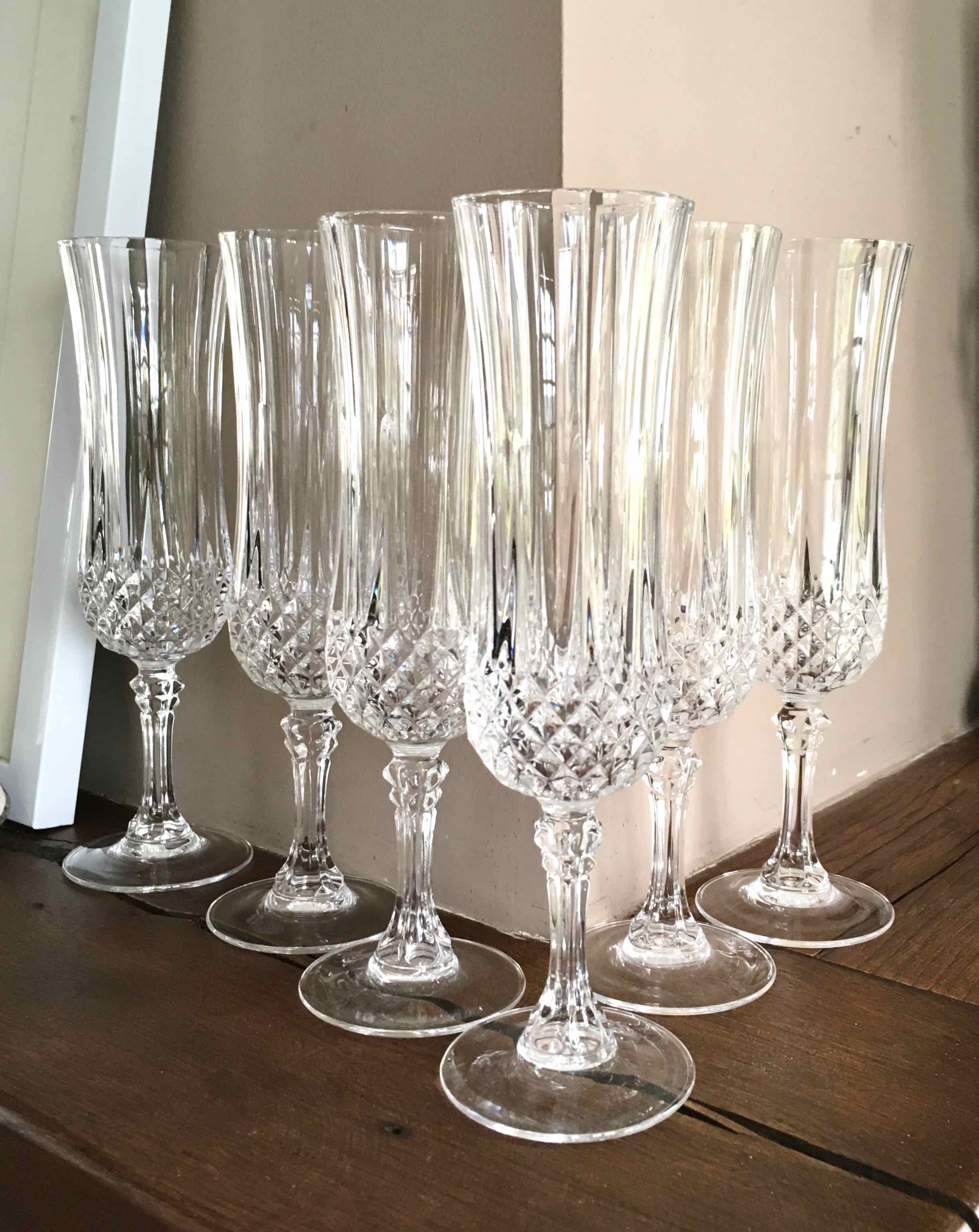 Set of 6 crystalline champagne flutes cut