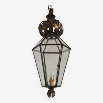 Large French Vintage Copper 6 Sided Hanging Lantern With Door Single Light 4734