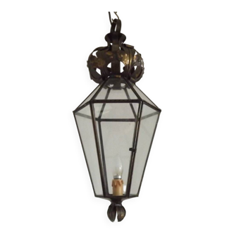 Large French Vintage Copper 6 Sided Hanging Lantern With Door Single Light 4734