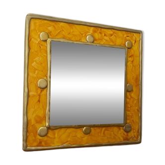 Wooden and resin mirror signed Lydie Eyraud. Unique piece
