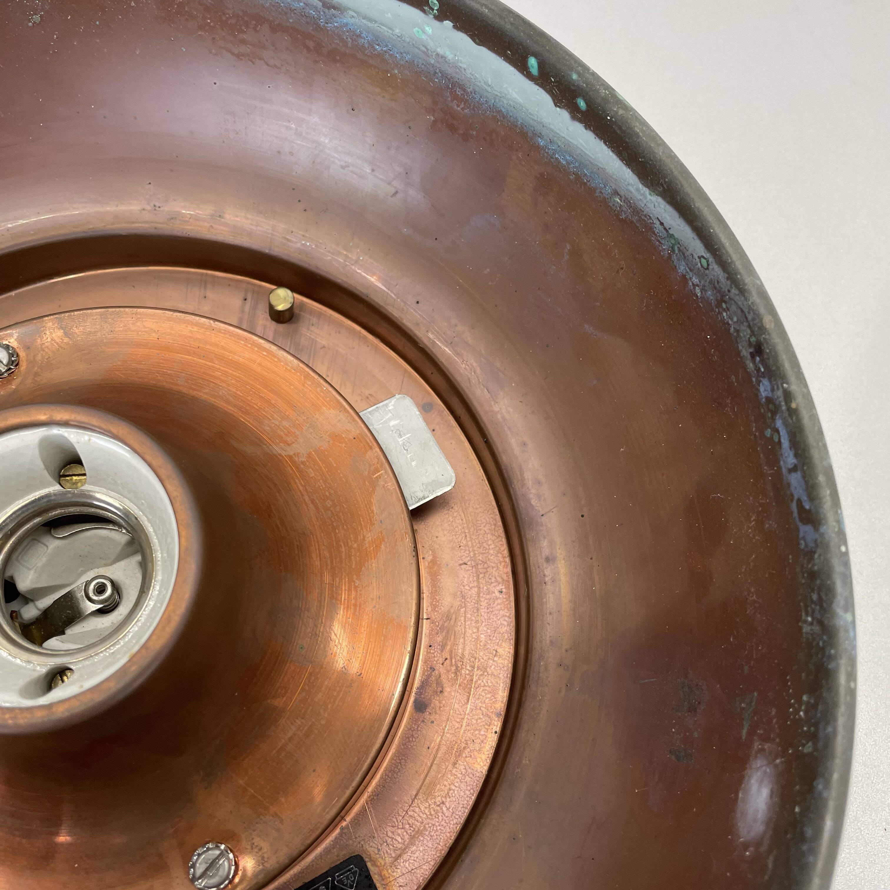 Unique brutalist boom copper and glass wall light by bega lights, germany, 1980s