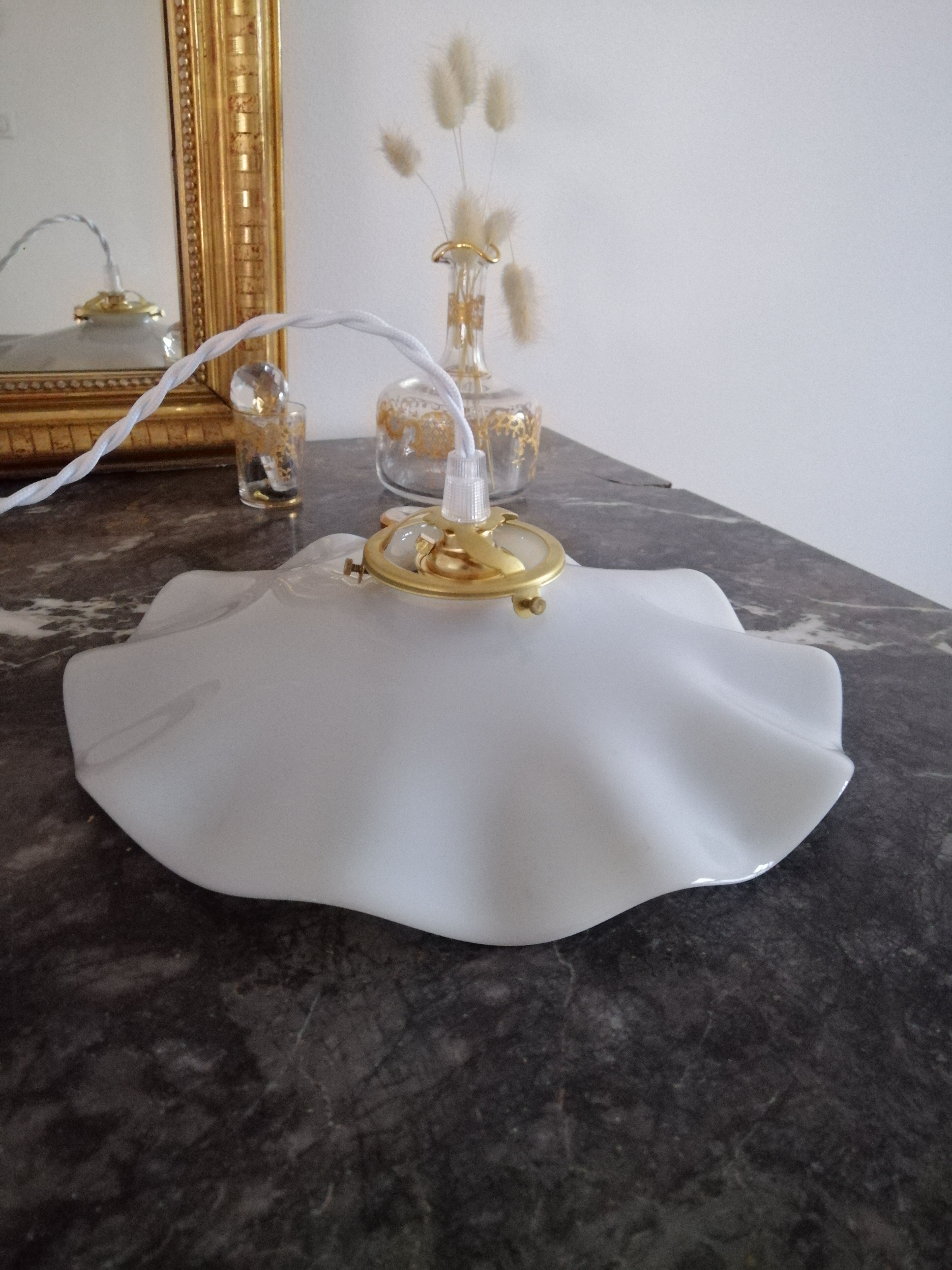 Vintage white opaline pendant lamp