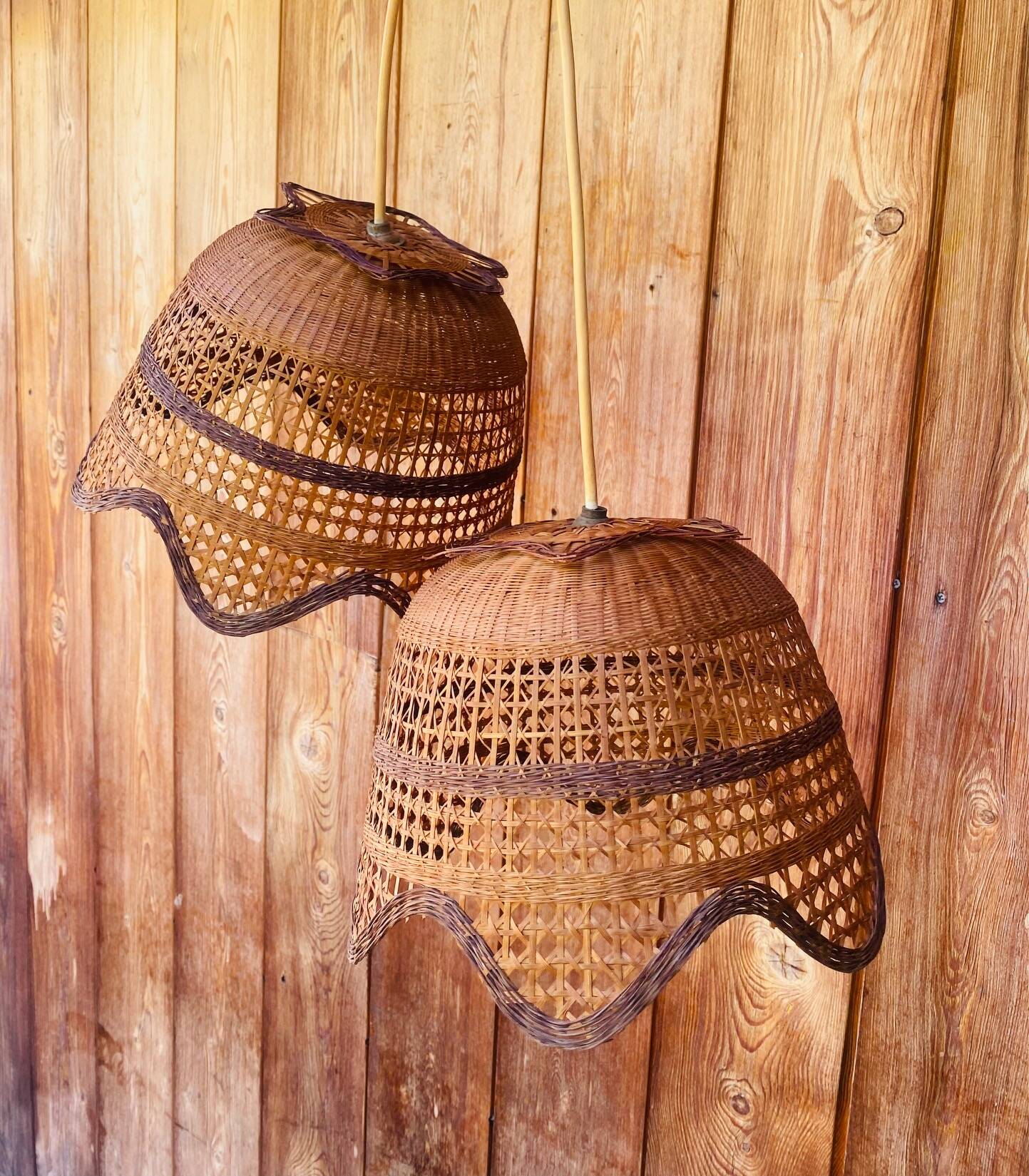 Vintage rattan suspension duo.