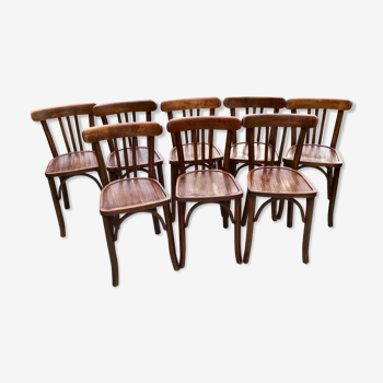 Lot de 8 chaises bistrot Baumann de années 1930-1950