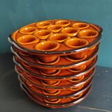 Ensemble de 6 assiettes à escargots vintage françaises ambrées en majolique