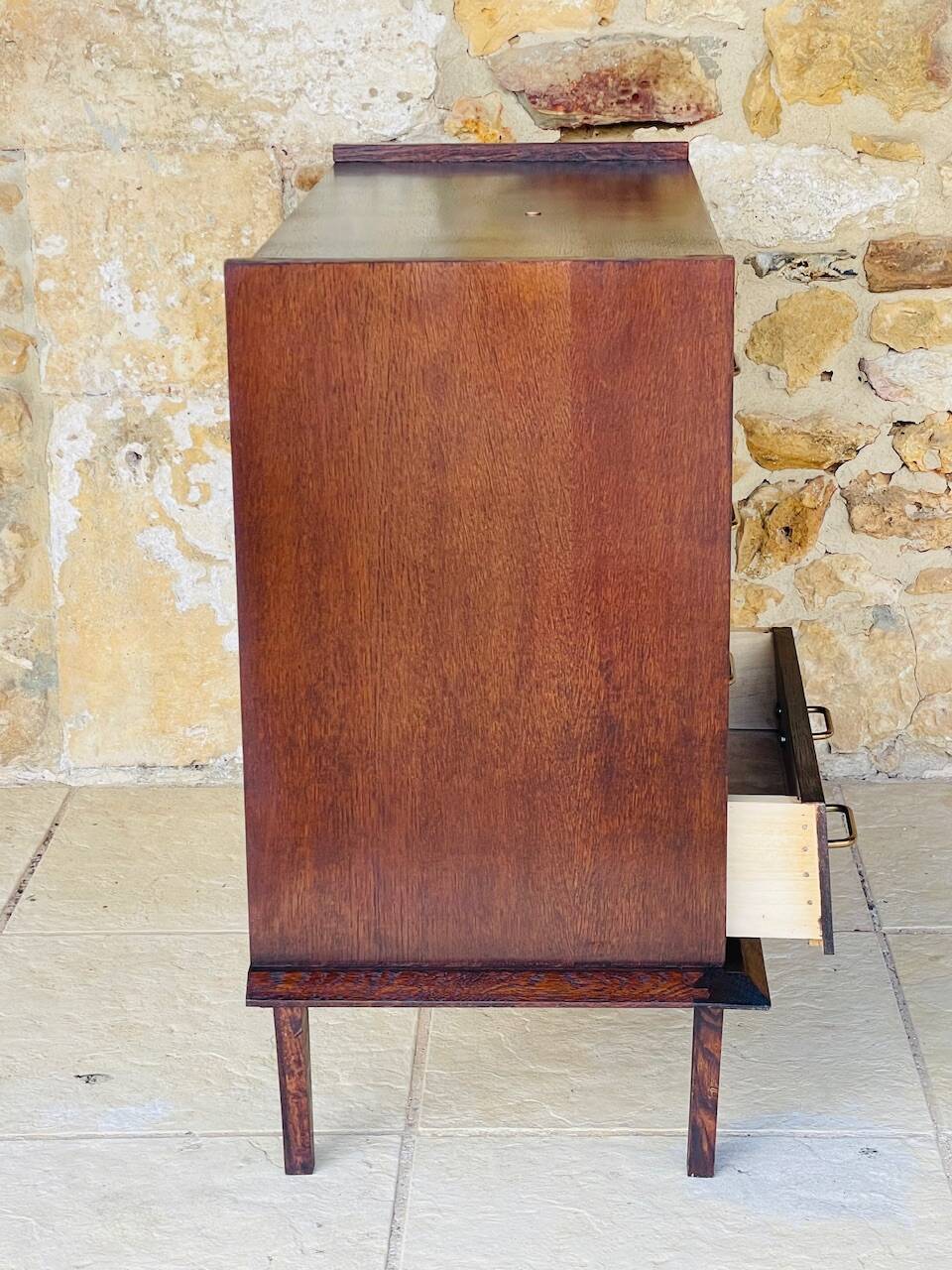 Large vintage chest of drawers with four drawers and one door in oak, circa 1960s