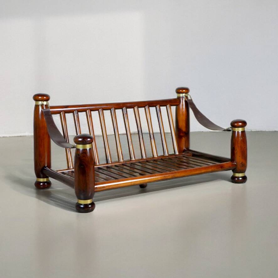Wood and brass sofa frame, Italy, 1970s