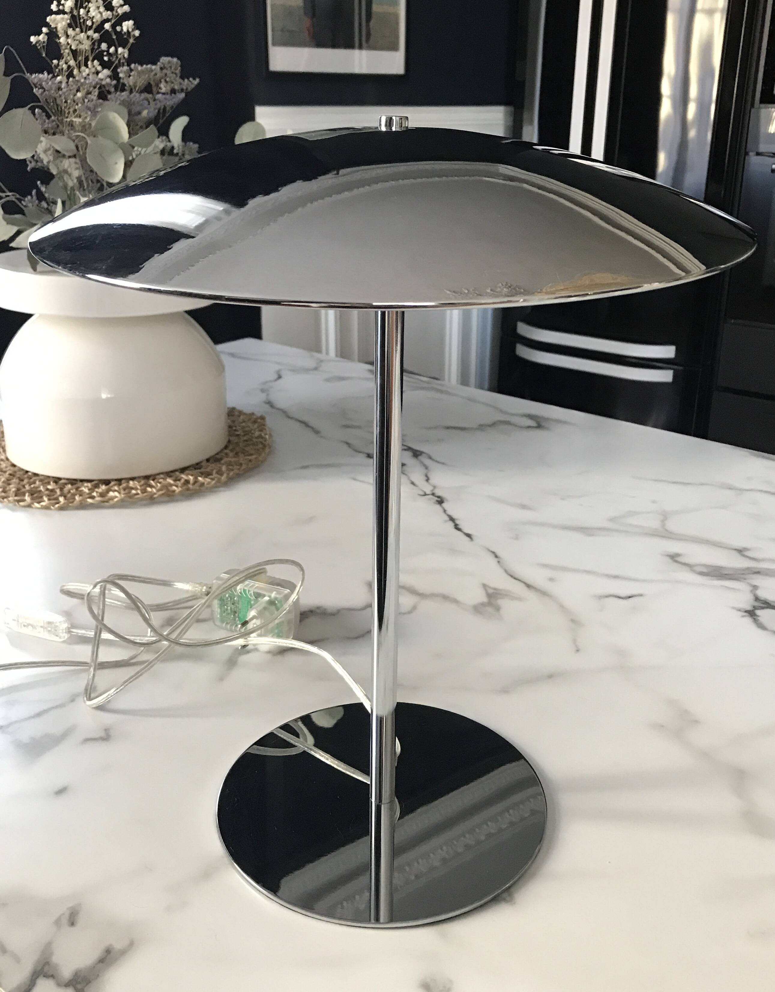 Chrome metal UFO or mushroom lamp
