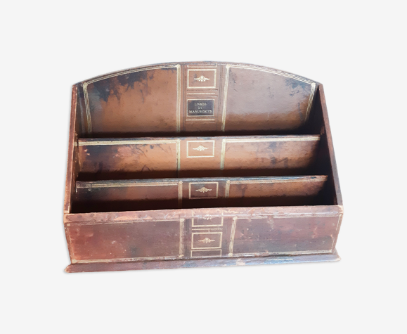 Porte-courrier vintage en bois et cuir années 50