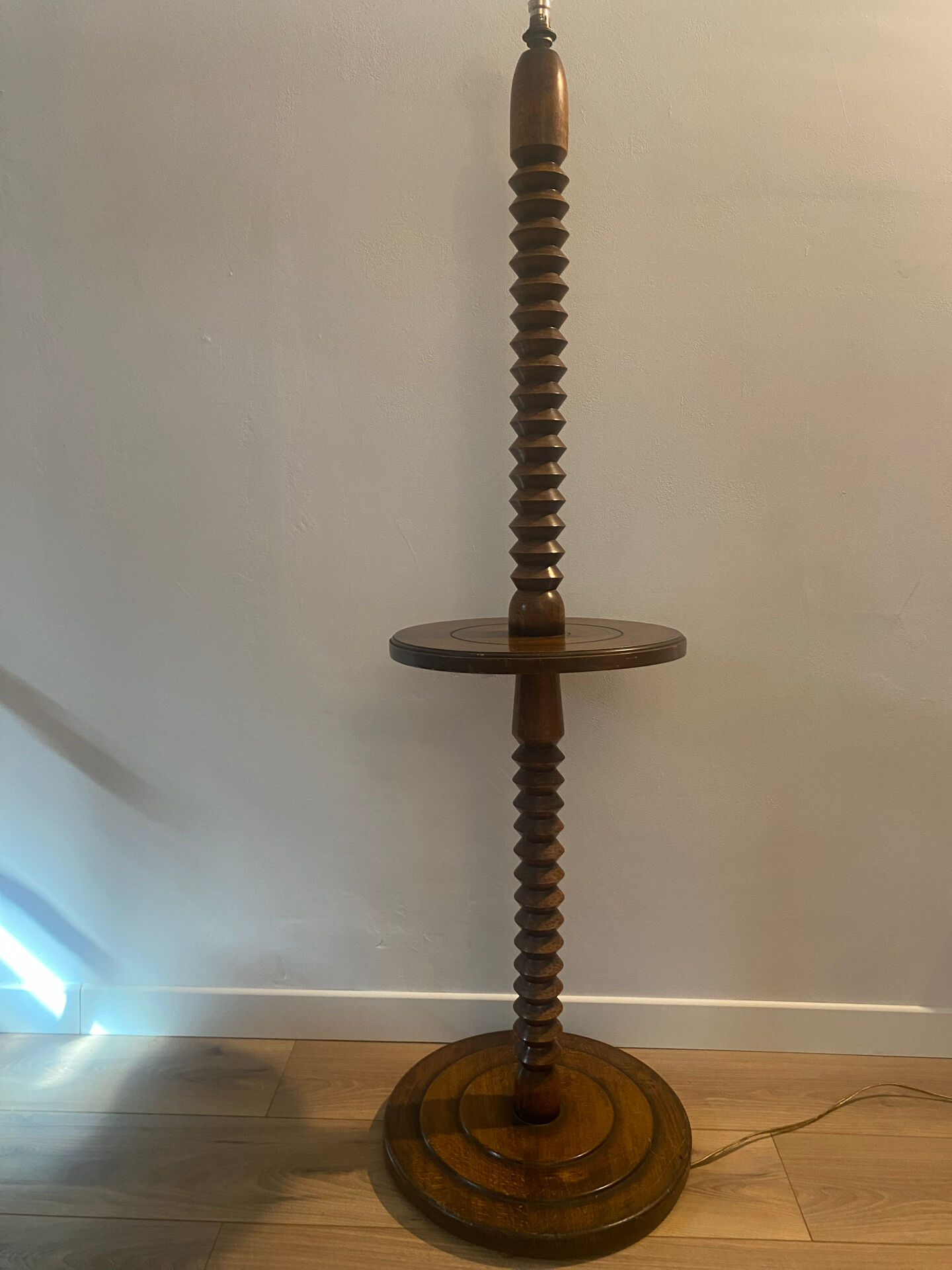 Vintage reading lamp in turned wood, Charles Dudouyt style with t