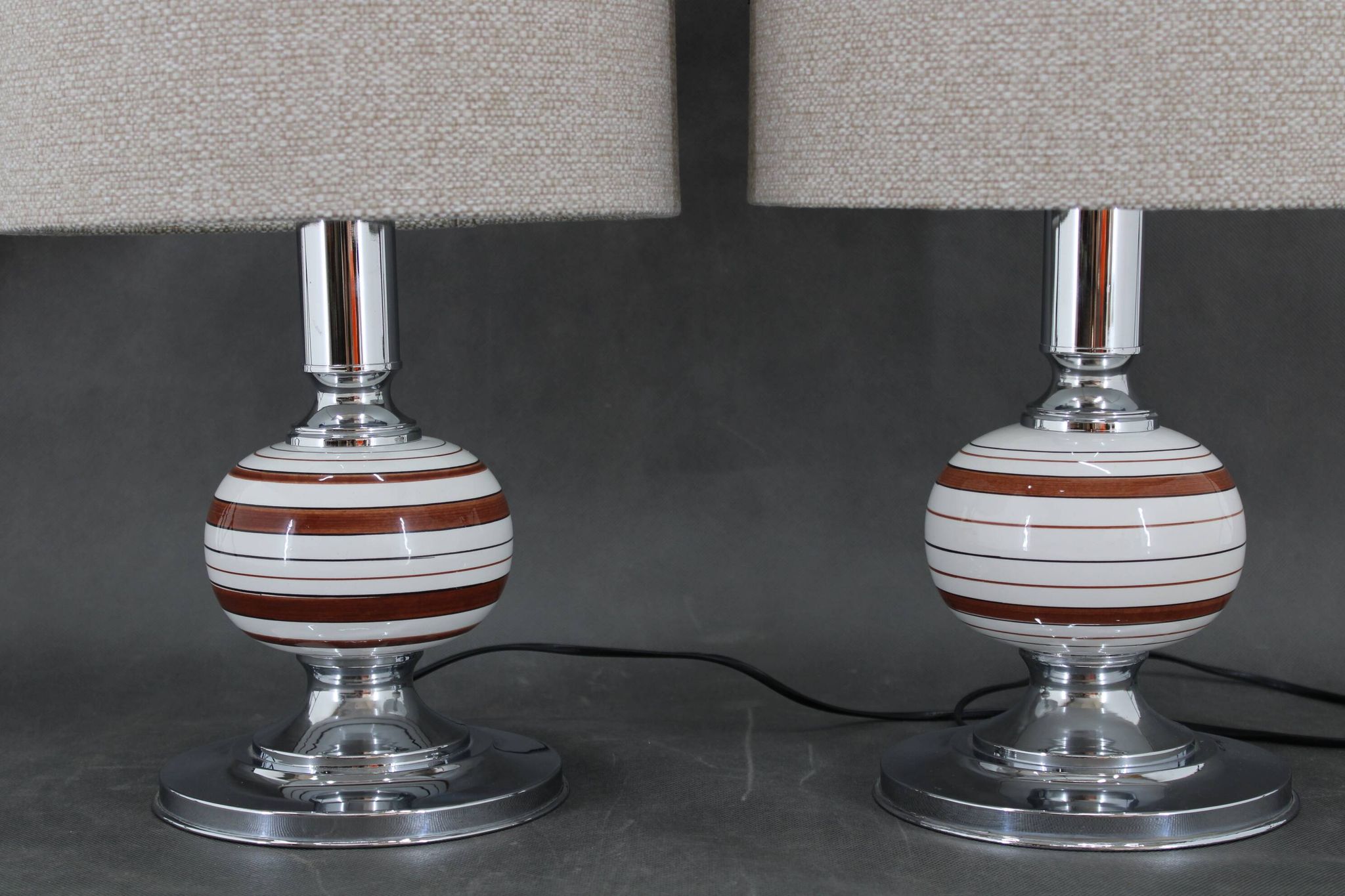 1970s Pair Of Table Lamps With New Fabric Shade, Italy