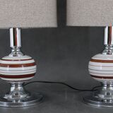 1970s Pair Of Table Lamps With New Fabric Shade, Italy