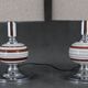 Paire de lampes de table en métal chromé, céramique et tissu, Italie années 1970