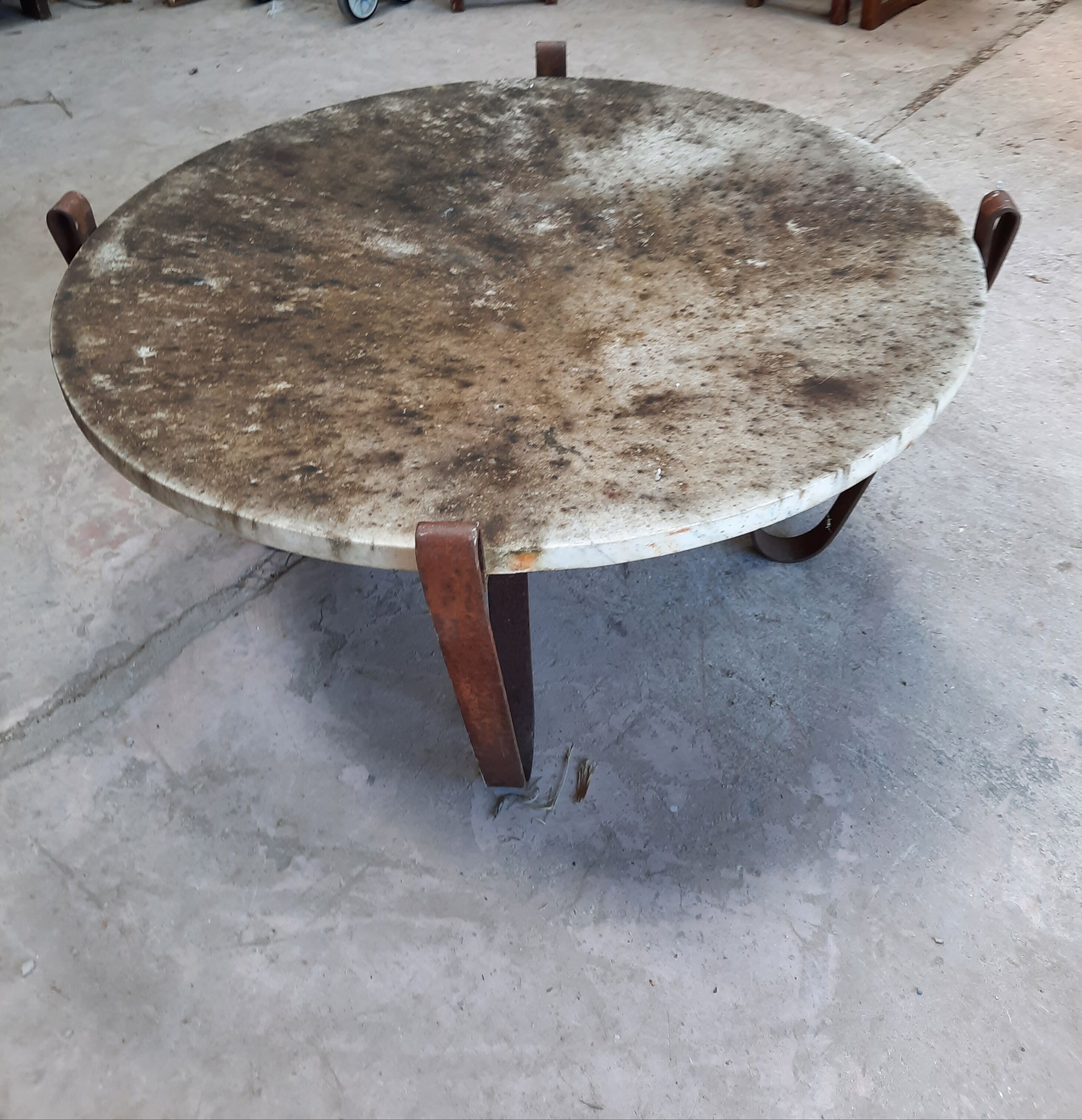 Brutalist steel and stone coffee table