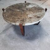 Table basse brutaliste acier et pierre