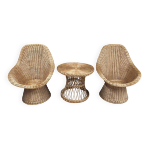 Ensemble salon en rotin,