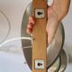 Pair of vintage 70s chrome and wood slatted wall lights