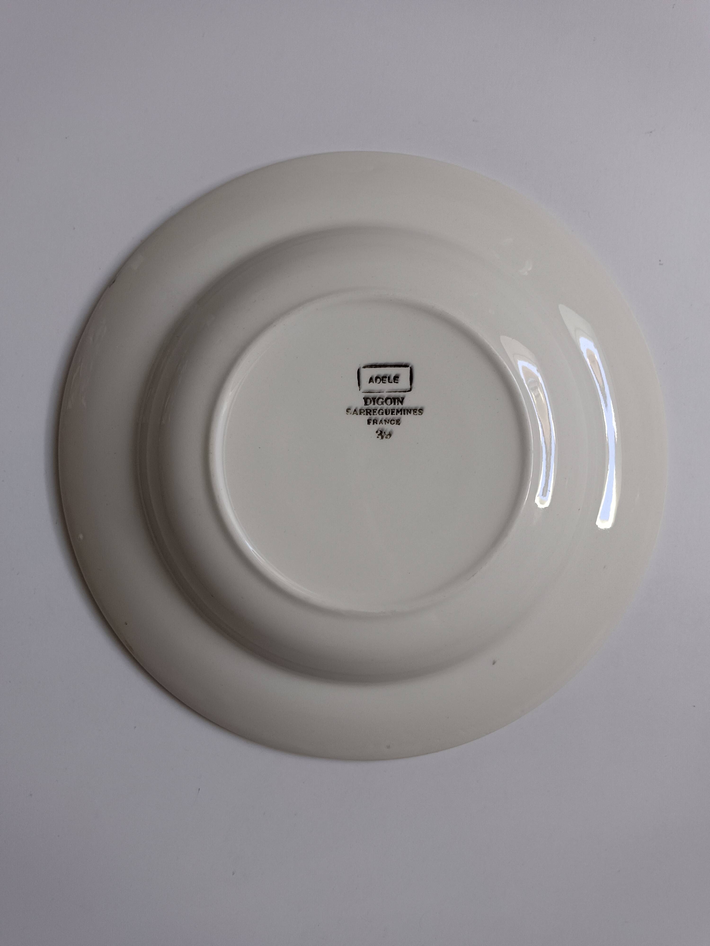 3 assiettes Digoin Sarreguemines Adèle gris jaune et bordeaux