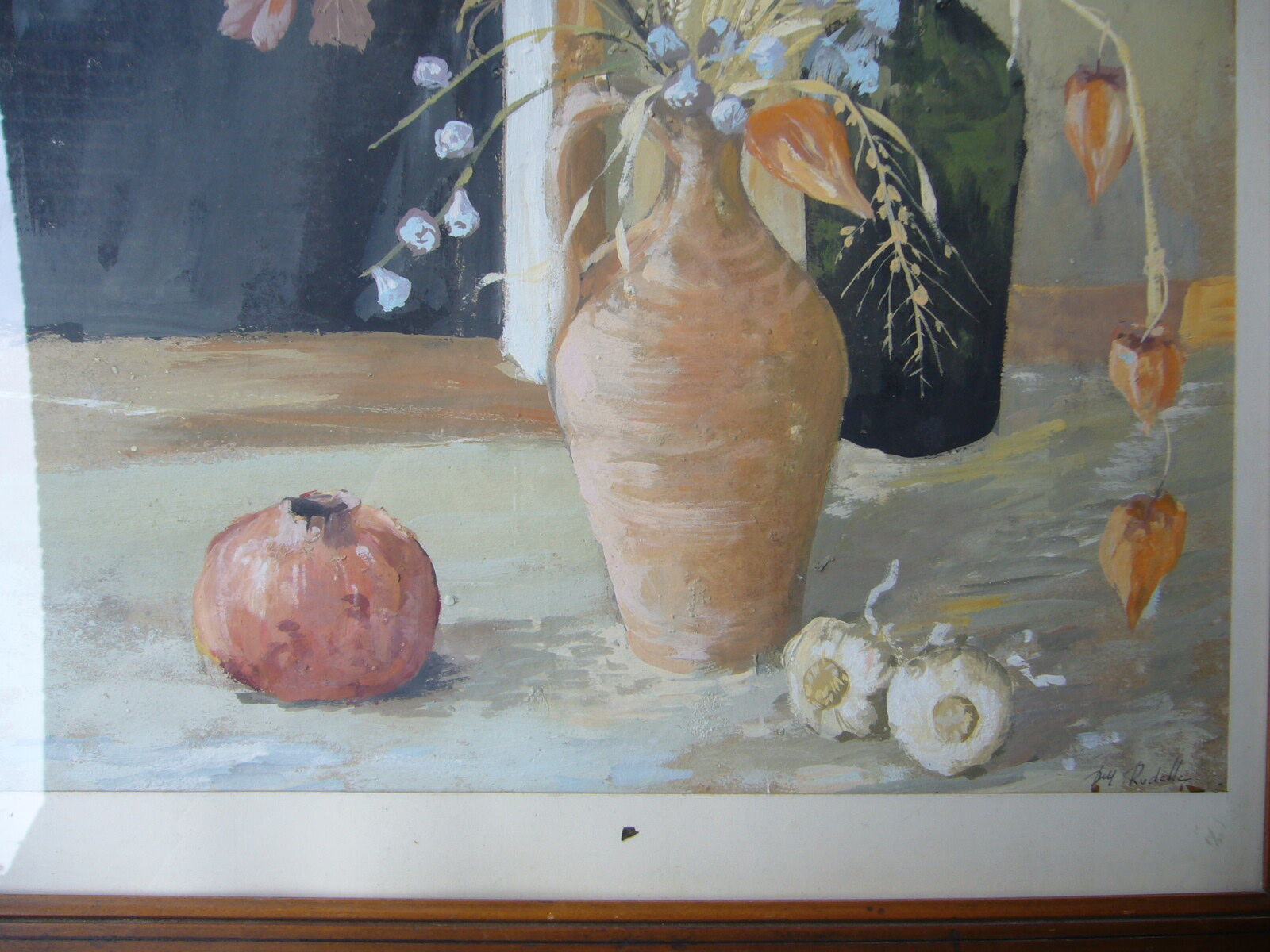 Still life oil on cardboard signed framed under glass