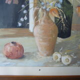 Still life oil on cardboard signed framed under glass