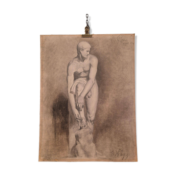 Nude Study / Charcoal Drawing by Ellen Hägg, signed and dated -(18)94.