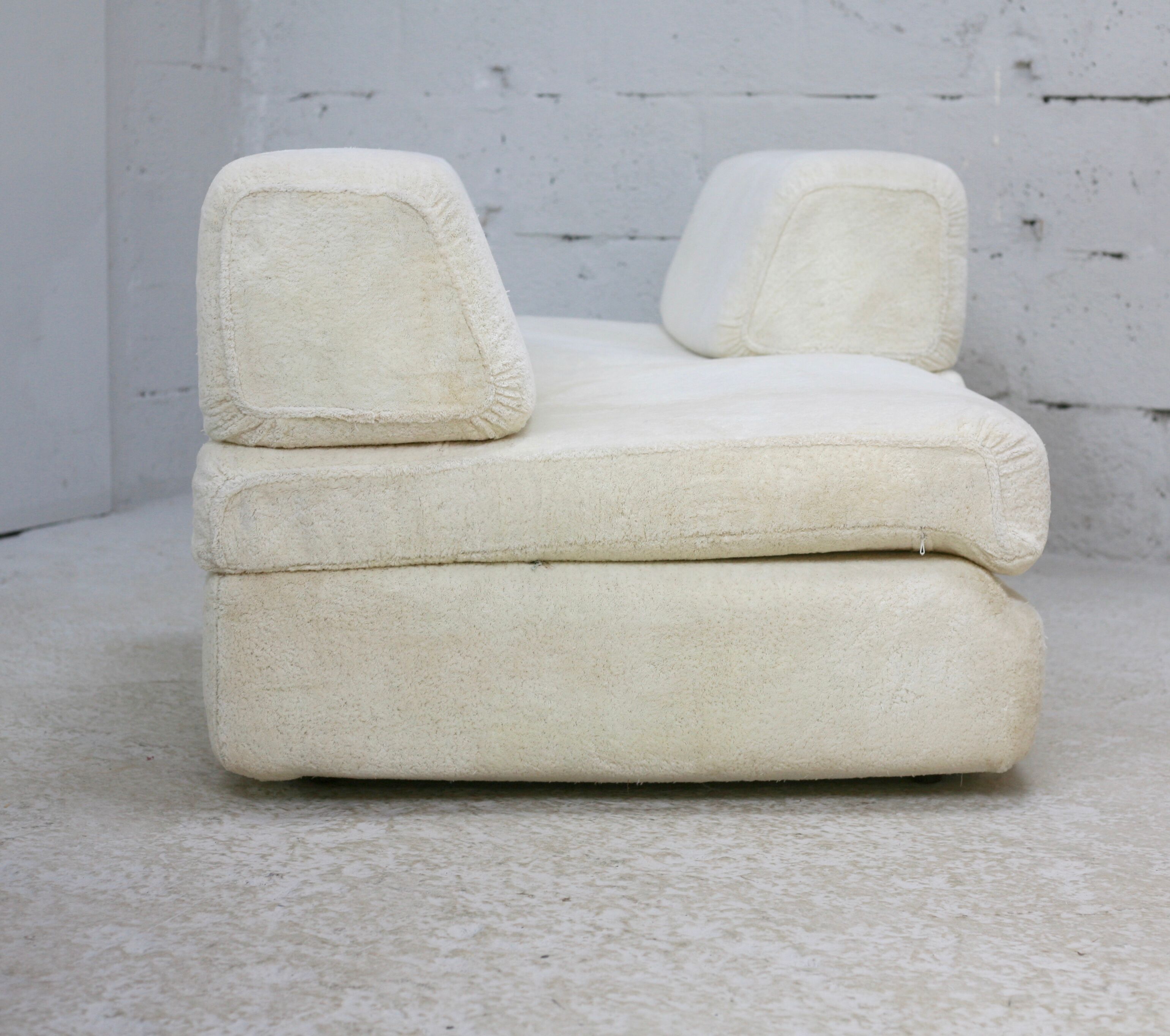 Sofa formed by 2 heaters. Foam, velvet "cream". Steiner. France, Circa 1970