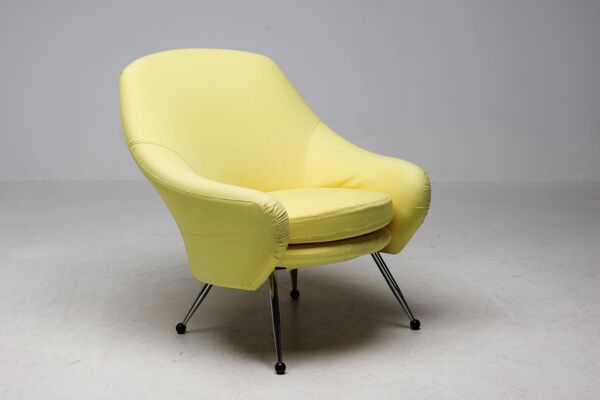 Fauteuil Marco Zanuso Martingala - Tissu de coton jaune vif