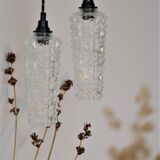 Pair of high-rise suspensions in chiseled glass - spindle shape of the 50s 60's -