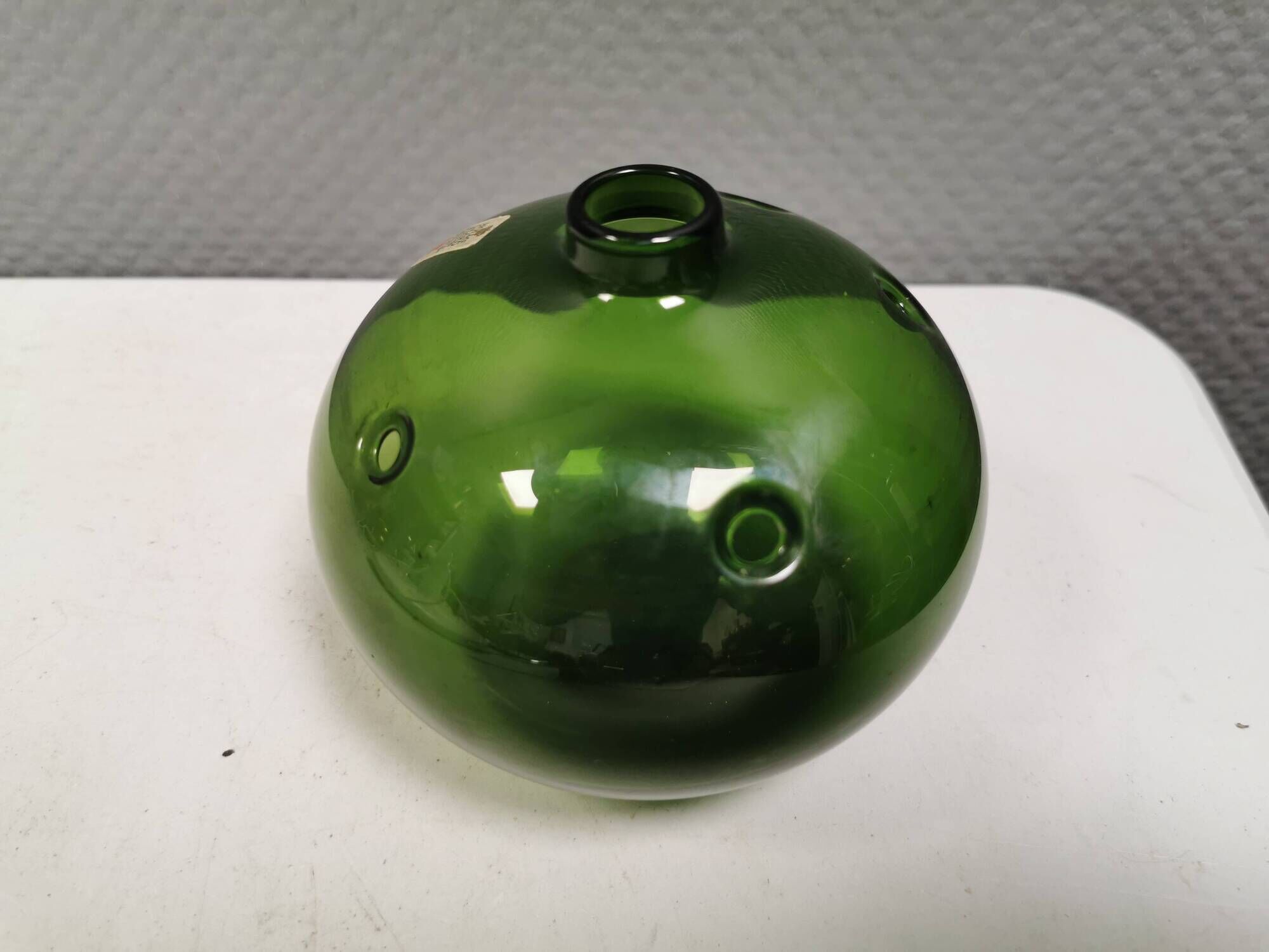 Beautiful "Hulvase/flower globe" in olive green color. Denmark 1970s