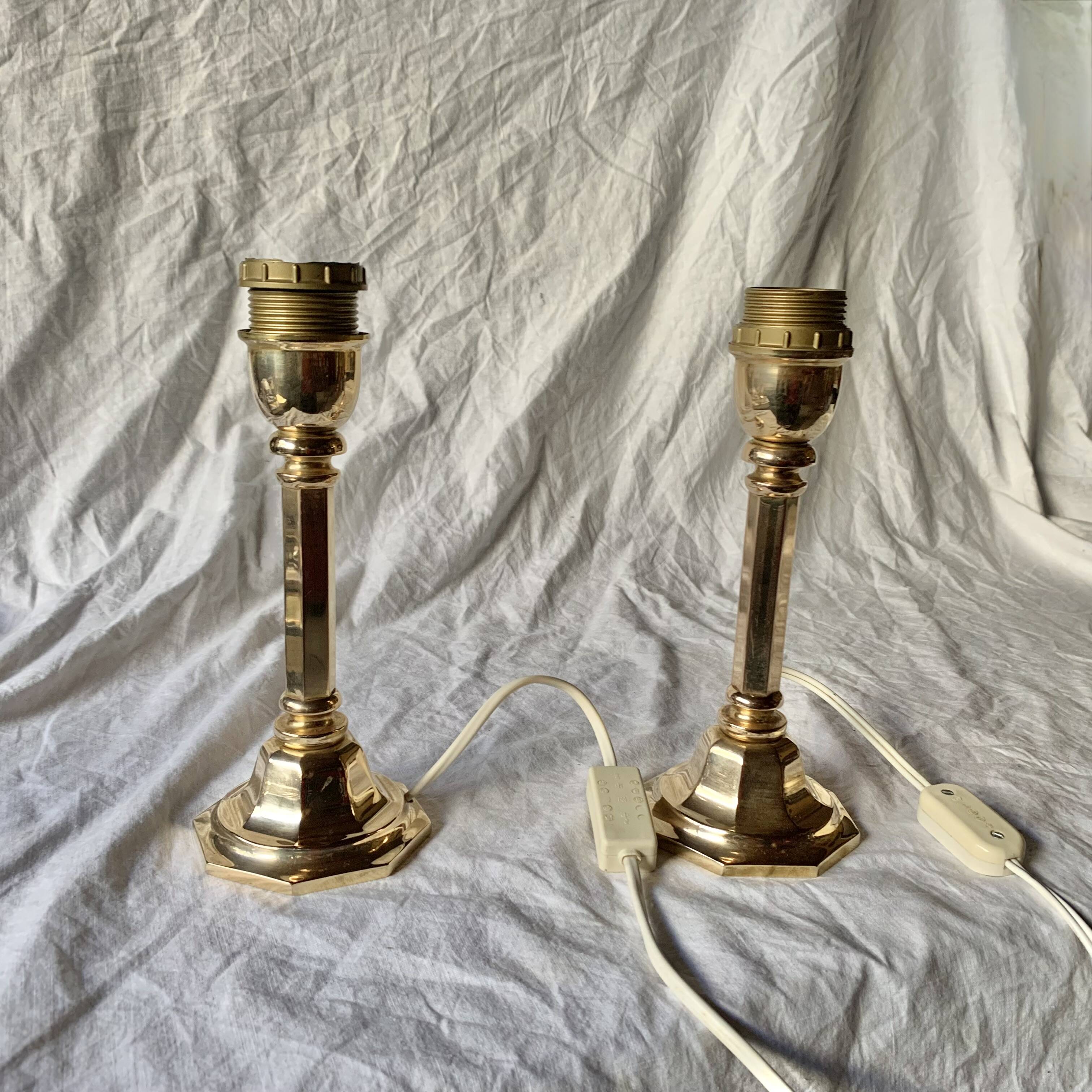Pair of vintage brass lamp bases
