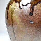 Old stoneware oil jar, glazed and enamelled, 2 handles