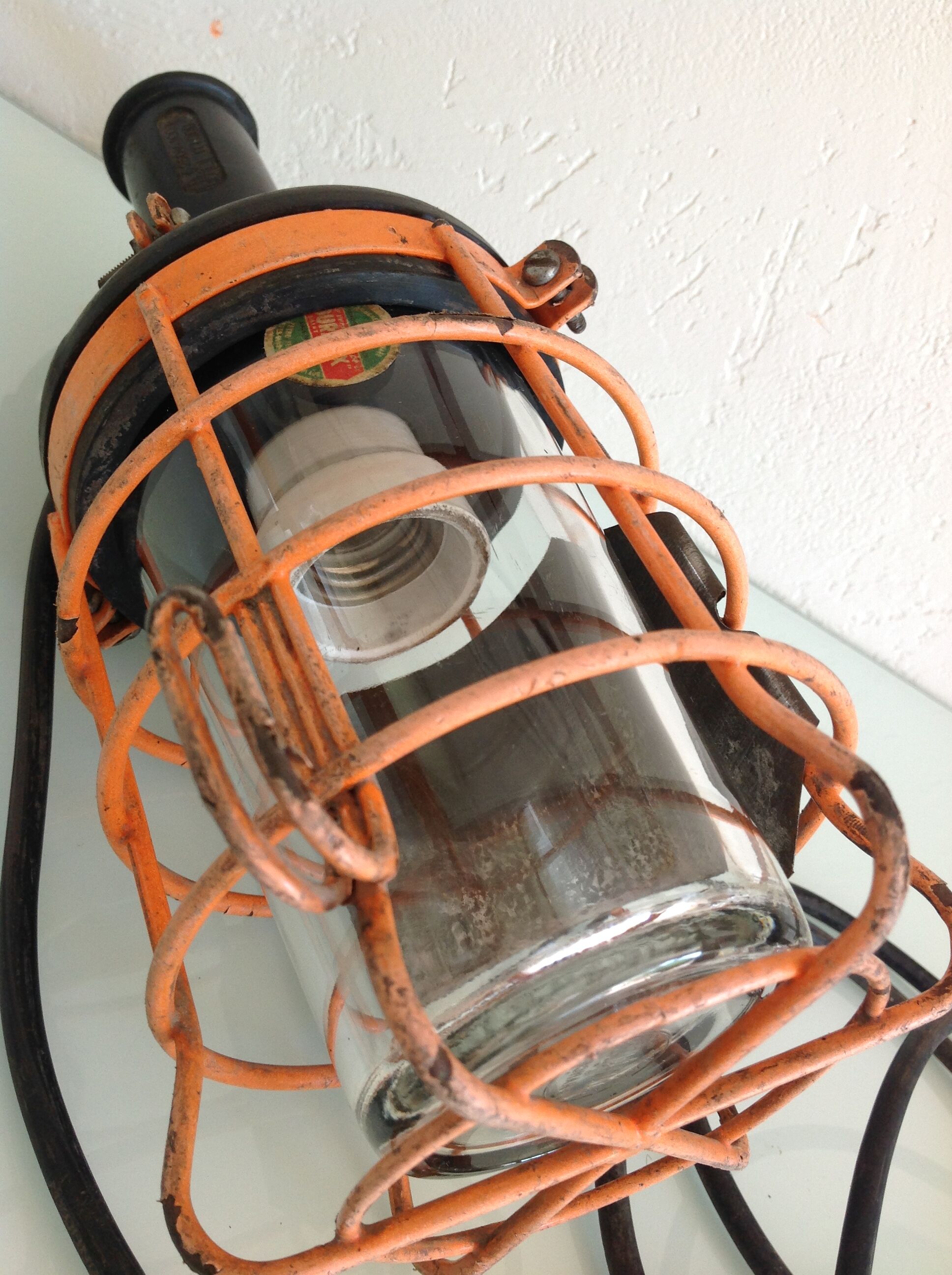 Vintage orange atrow workshop light with duralex glass