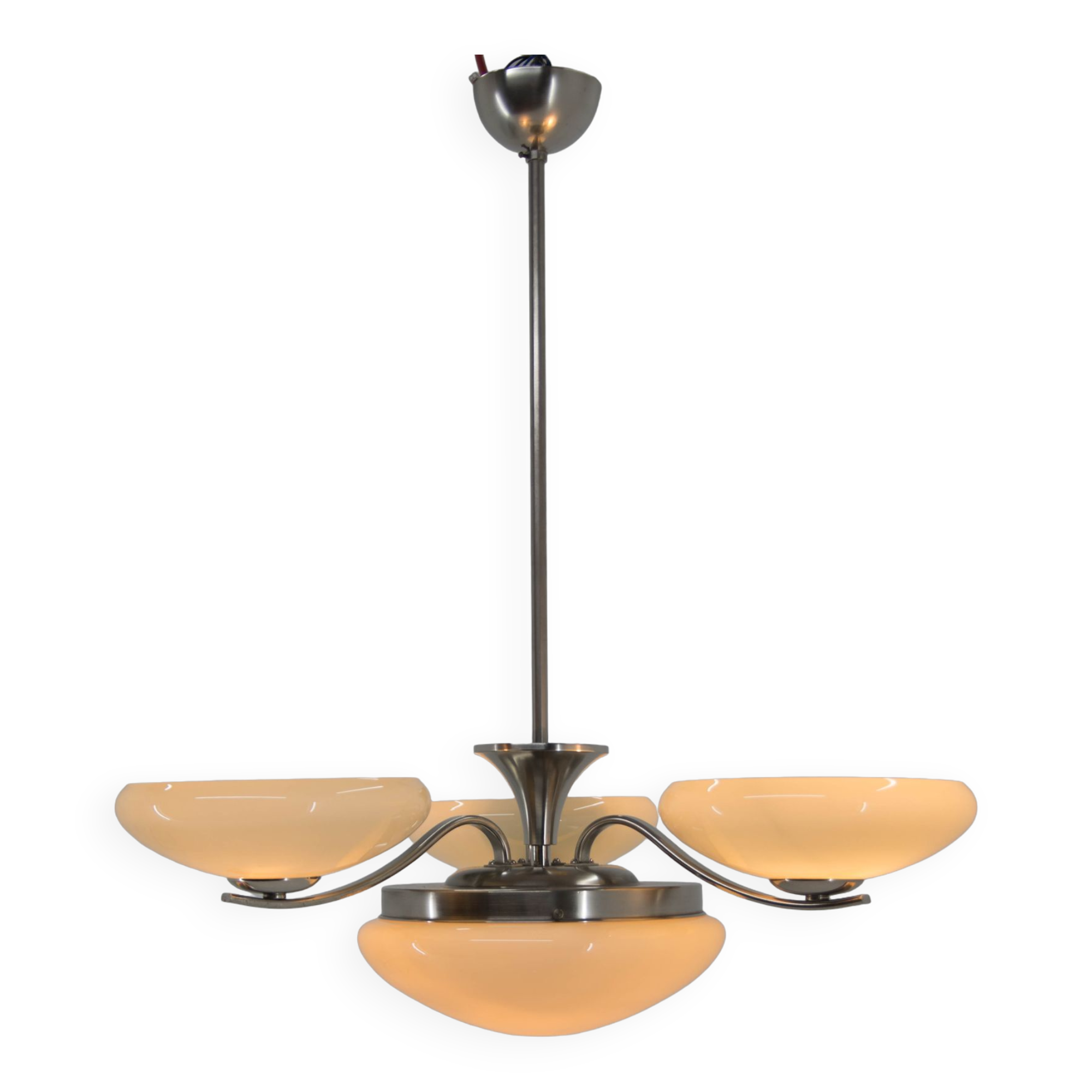 Art Deco Nickel-plating Chandelier, 1930s, Restored