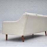 1970s, 3-seater Danish sofa, beige/white furniture wool, teak wood legs.