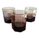 Set of three hexagonal smoked glass glasses – 1970s