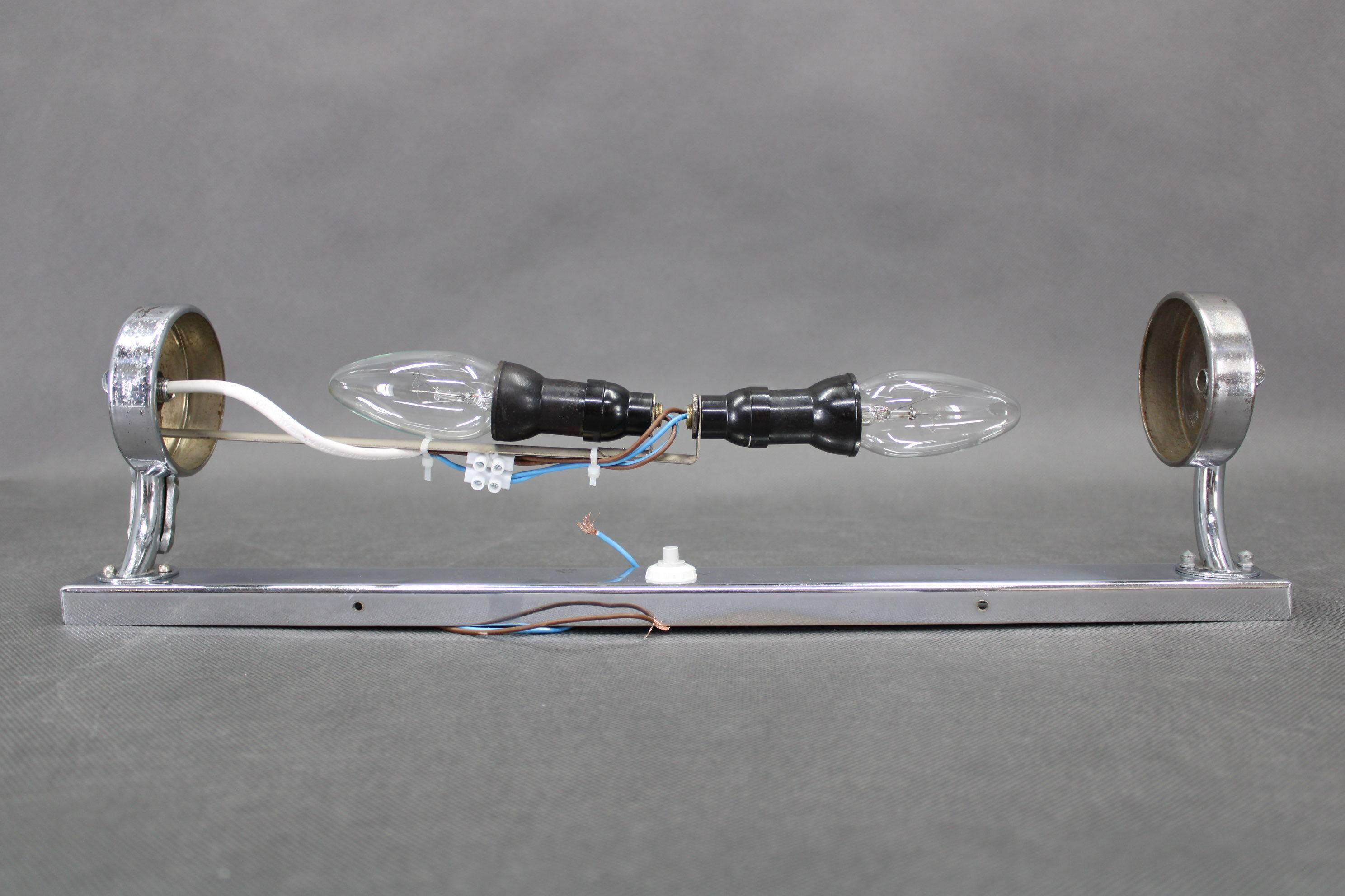 Czechoslovak Bauhaus Art Deco chrome tubular wall light with milk glass