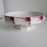 Compotier–Vintage serving plate-Cake dish–Dark pink red art deco patterns - octagonal shape