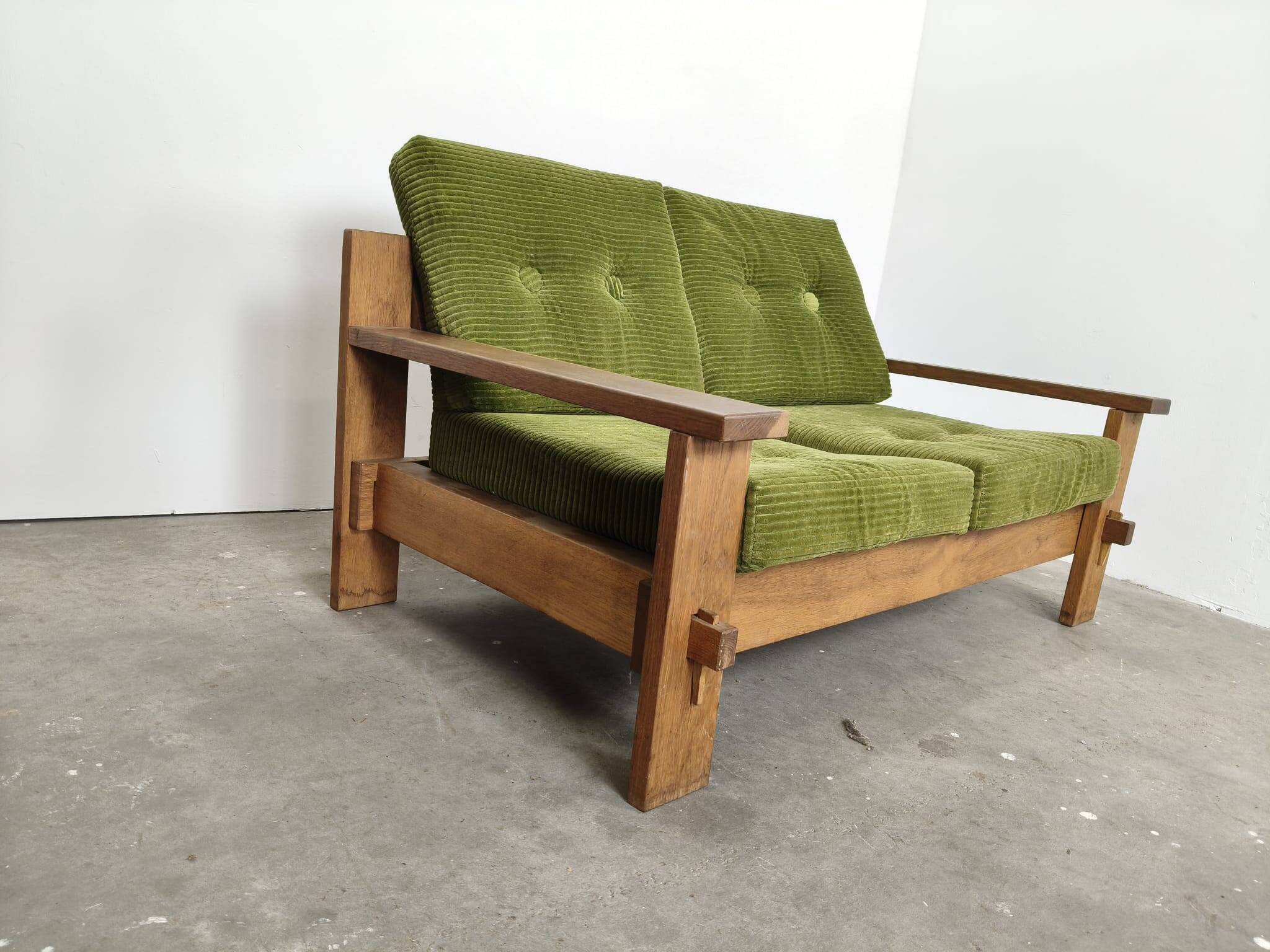 Brutalist oak sofa