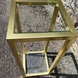Vintage 1980s square gold metal end table/shelving by pierre vandel, 2 pieces