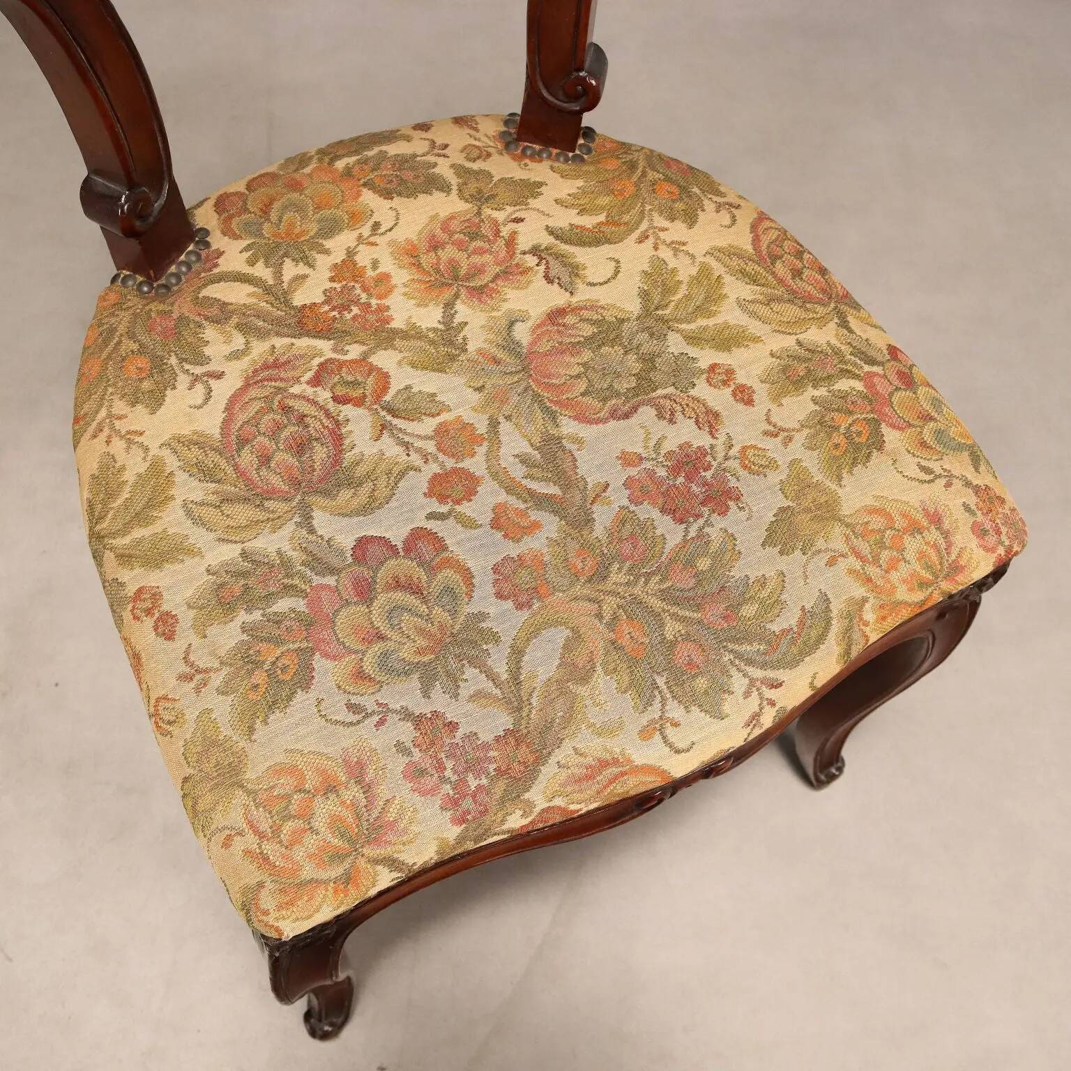 Antique Louis-Philippe chairs in walnut and fabric, 19th century