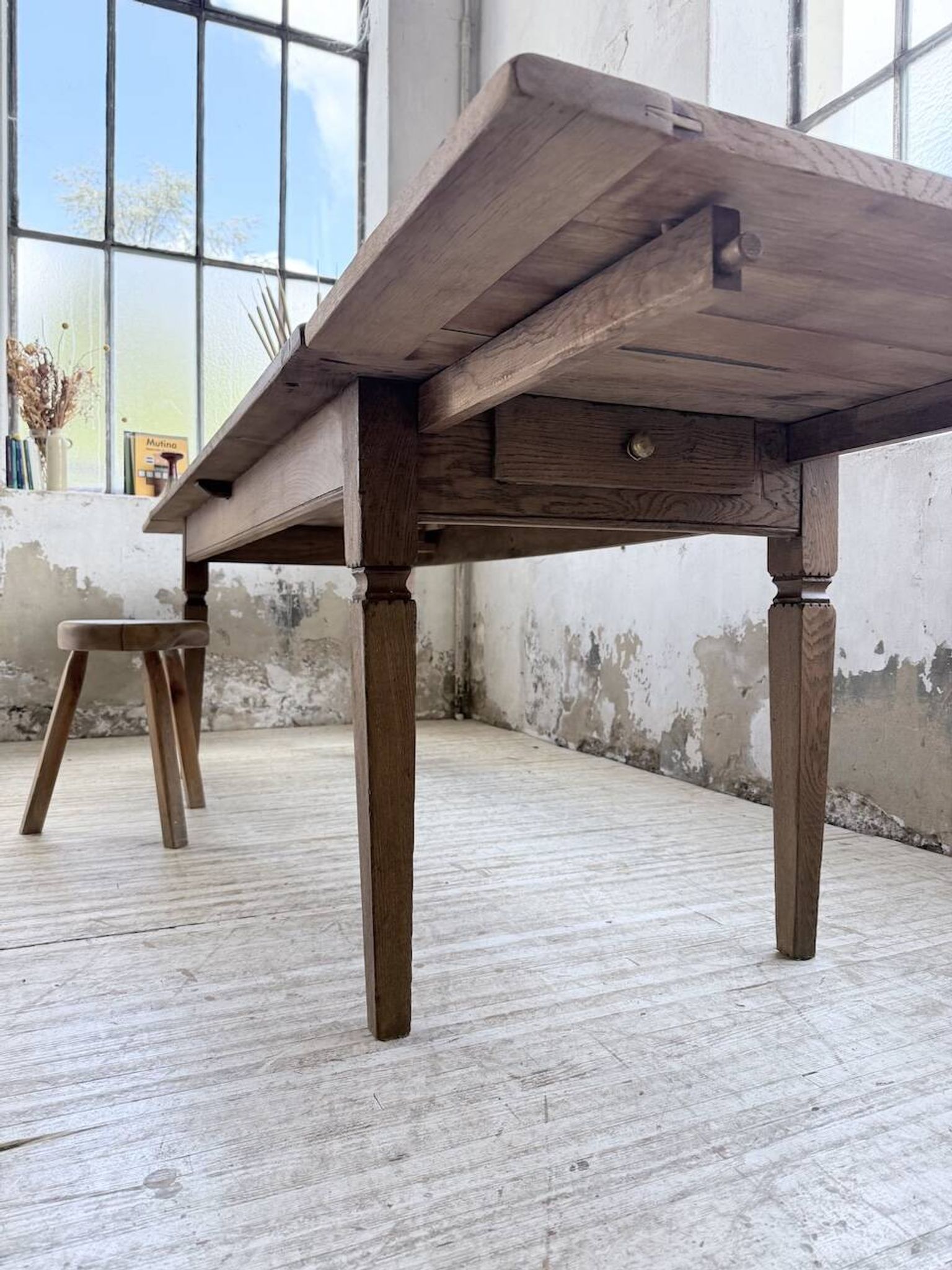 Solid oak farmhouse table with extensions (190-280cm) 1950