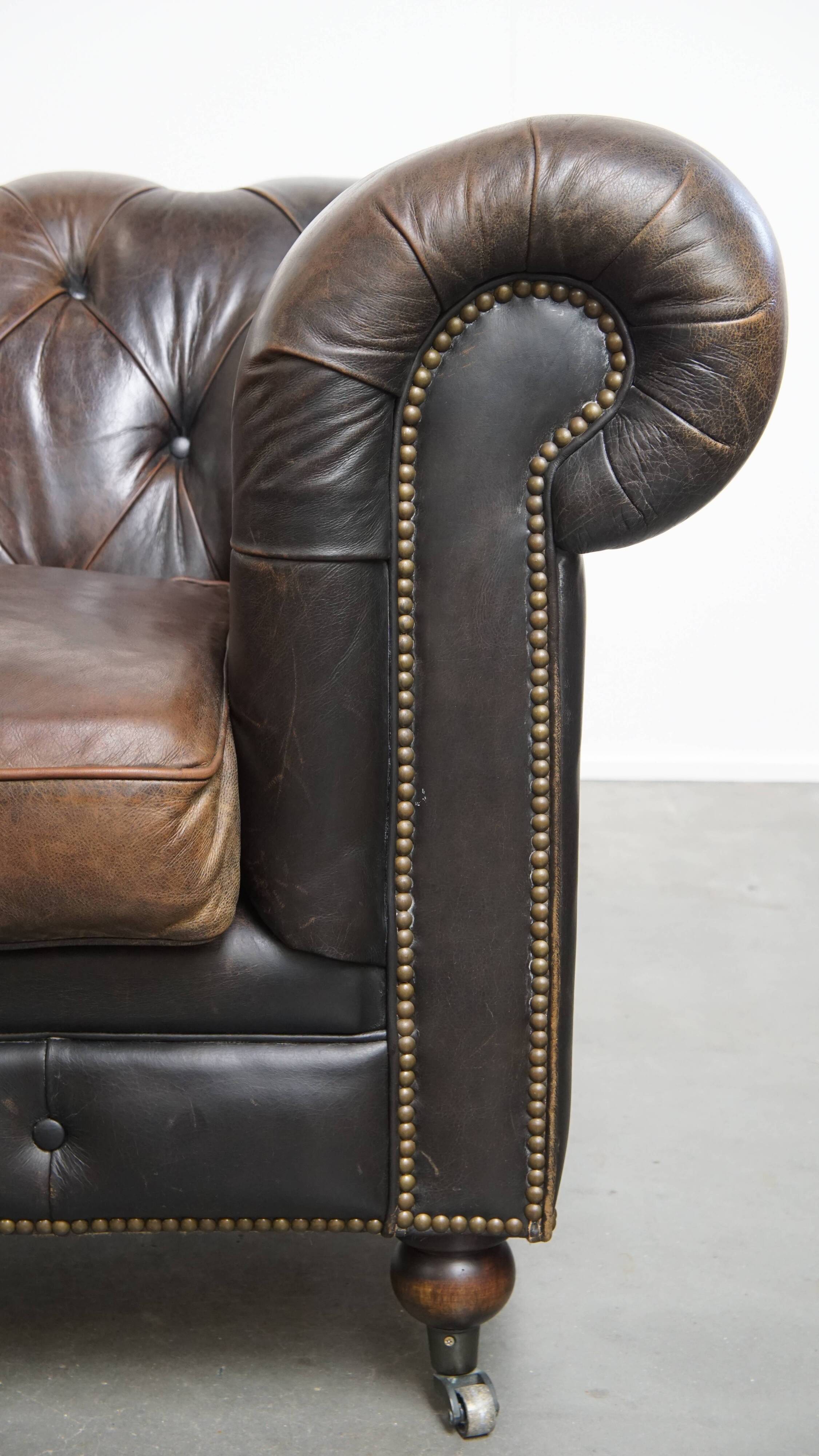 Cowhide Leather 3-Seater Chesterfield Sofa