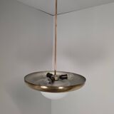 1920 Czechoslovak Art Deco Brass and Opaline Glass Pendant Lamp, Napako 134