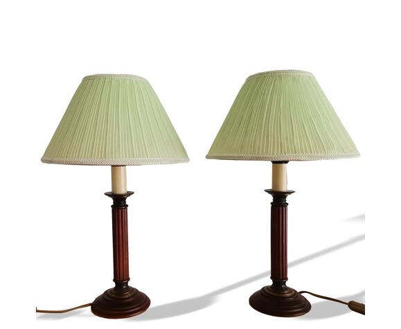 Pair Vintage 1950s Wooden Table Lamps, 50s Style Table Lamps