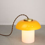 Mid-century yellow glass & brass mushroom table lamp